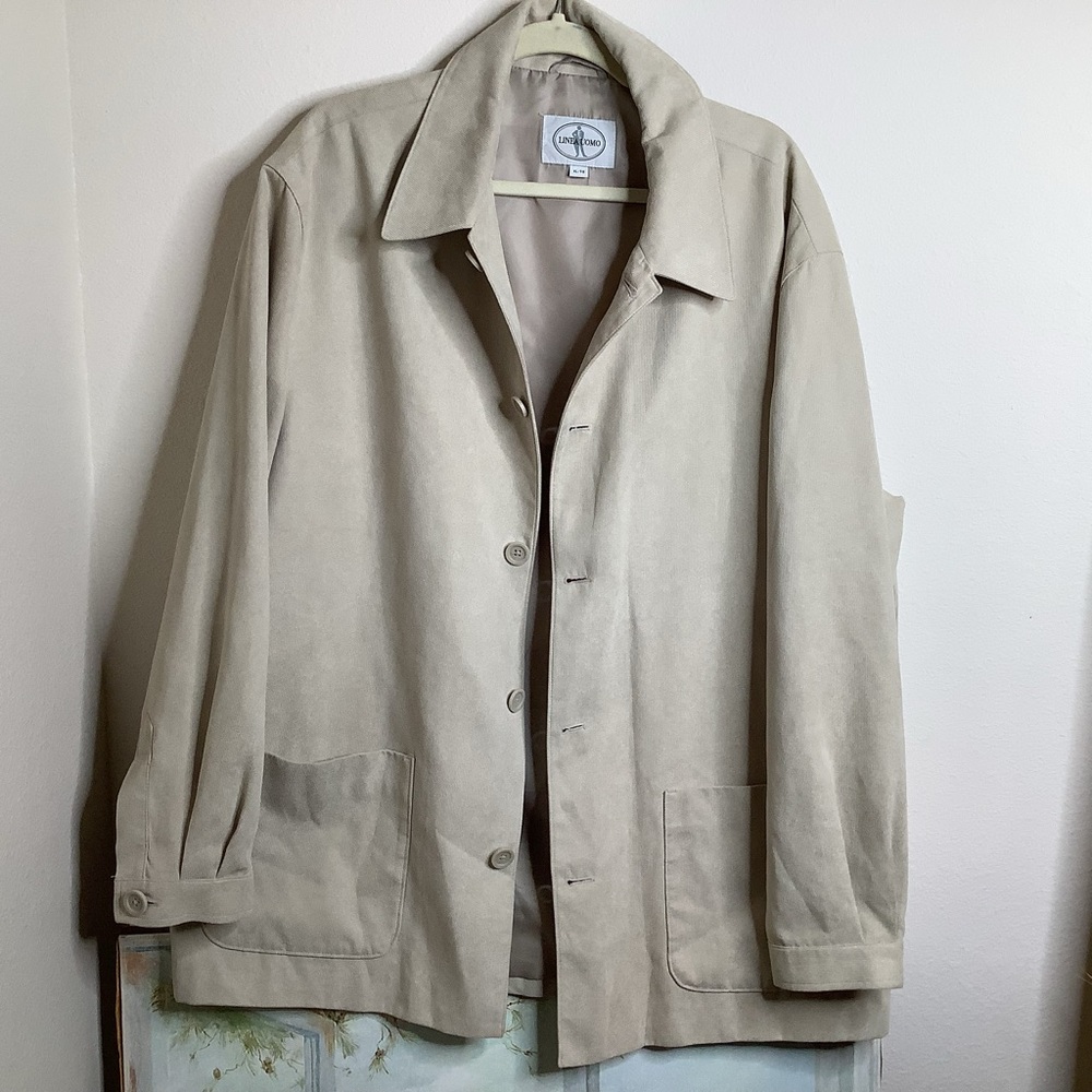 Linea Uomo button down shirt jacket, beige, 2 exterior pockets, 3 interior, XL - Picture 2 of 16